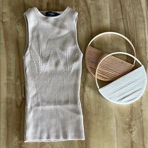 Tan Ribbed Fitted Tank Top